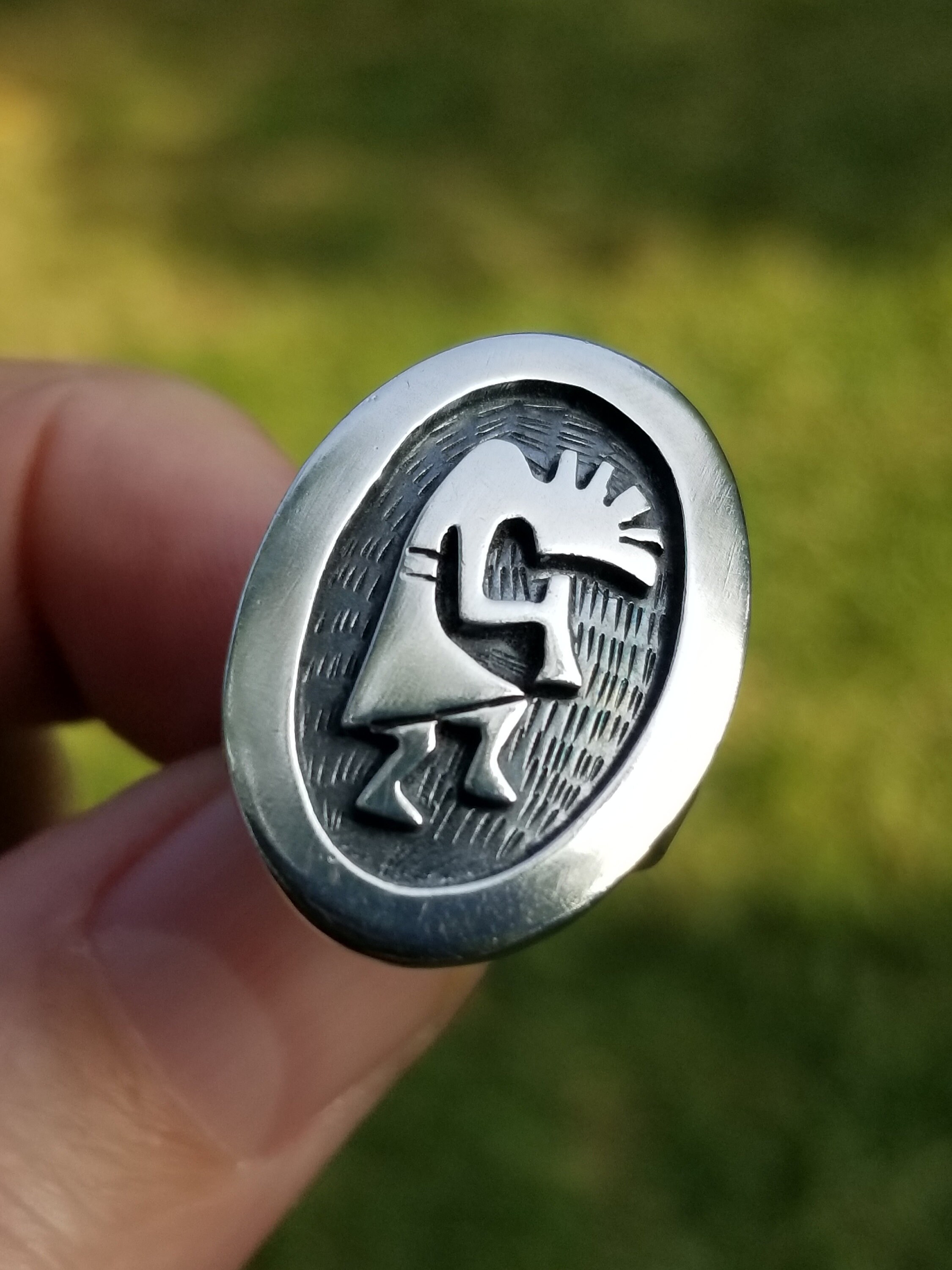 Darren Seweyestewa Hopi Overlay Kokopelli Sterling Silver Ring 