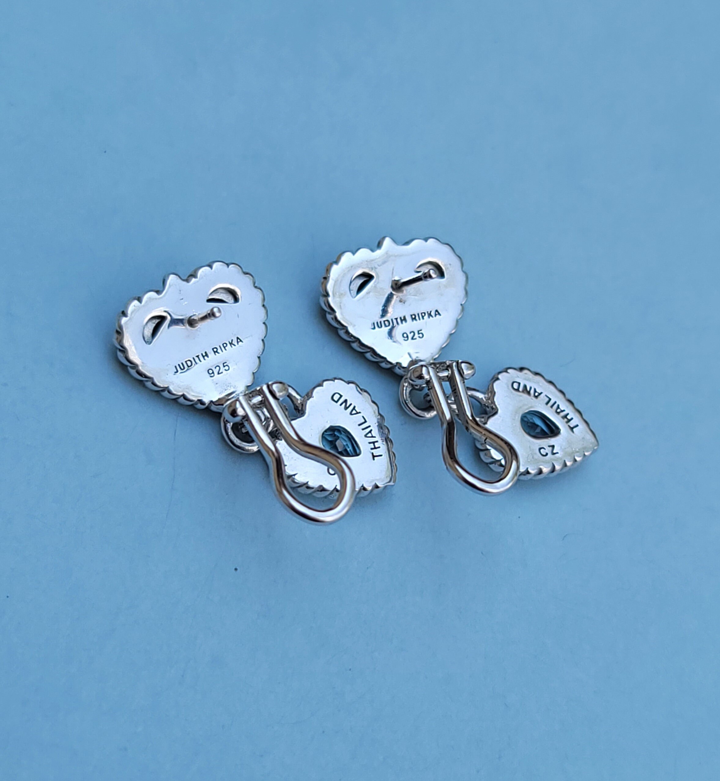 Judith Ripka Blue Topaz, CZ Heart 925 Sterling Silver Dangle