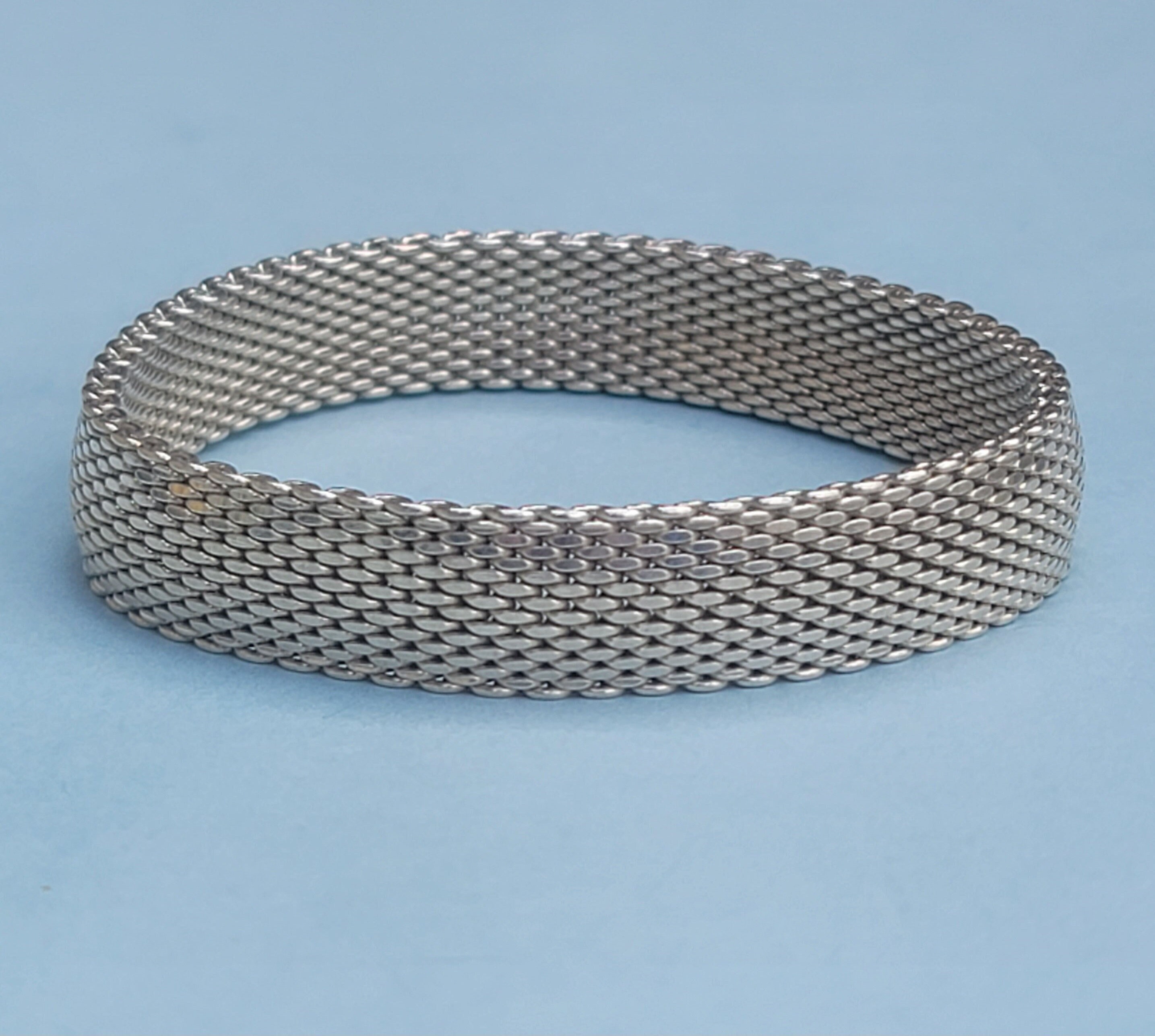 Flexible Woven Mesh 925 Sterling Silver Bangle Bracelet. Godfrey Carter GC 925 Sterling Silver Woven Mesh Chain Slip On Bangle Bracelet