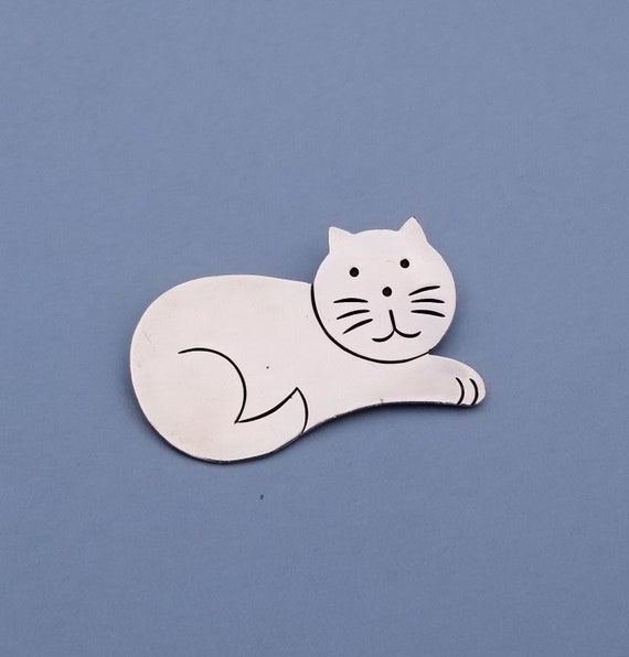 Happy Lounging Cat 925 Sterling Silver Pin Brooch… - image 3
