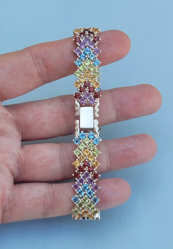 Multi Gemstone Chevron Pattern 925 Sterling Silve… - image 5