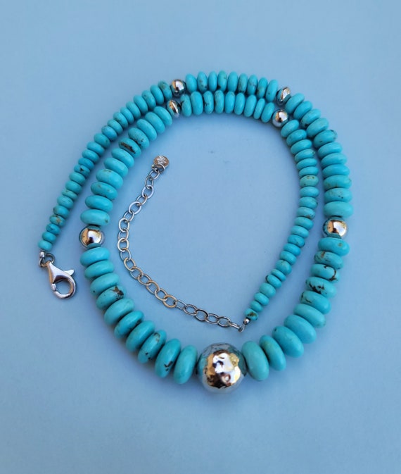 High Grade Turquoise Graduated Rondelle Beads 925… - image 7