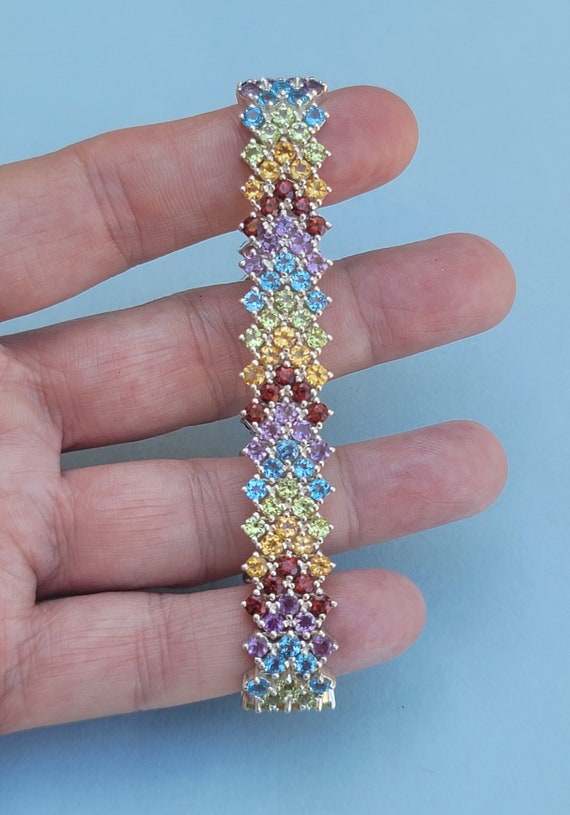 Multi Gemstone Chevron Pattern 925 Sterling Silve… - image 4