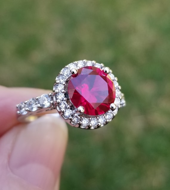 Lab Ruby and Cubic Zirconia CZ Sterling Silver Ha… - image 3