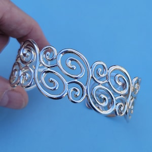 Ross Simons Bold Scroll Work 925 Sterling Silver Cuff Bracelet for Large Wrist. Wide Sterling Silver 925 Cuff Bracelet Large Wrist 7 1/2".