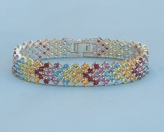 Multi Gemstone Chevron Pattern 925 Sterling Silve… - image 7