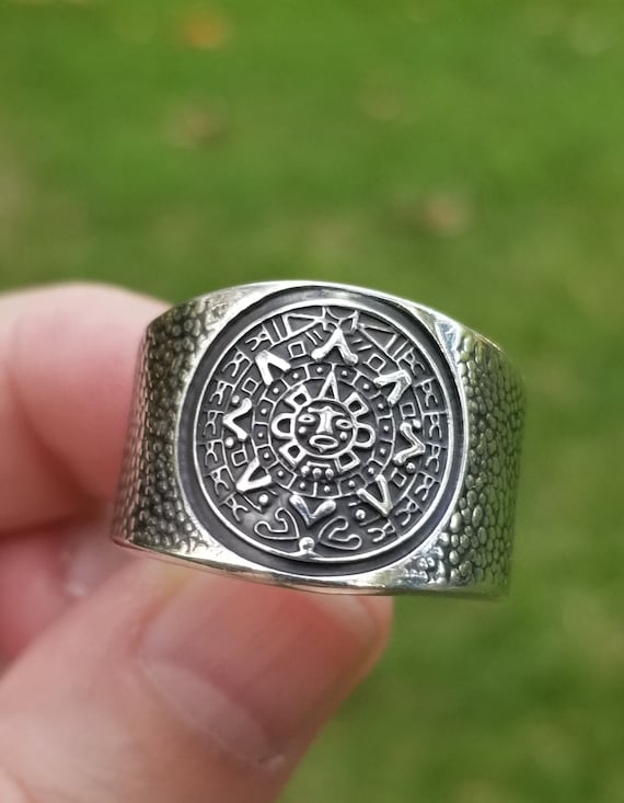 Aztec Calendar Sterling Silver Ring Size 12 3/4, S