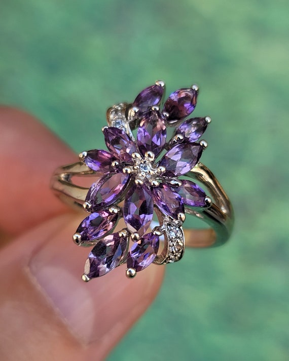 Marquise Amethyst, White Zircon 925 Sterling Silv… - image 2