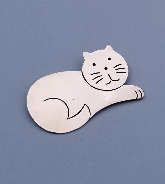 Happy Lounging Cat 925 Sterling Silver Pin Brooch… - image 5