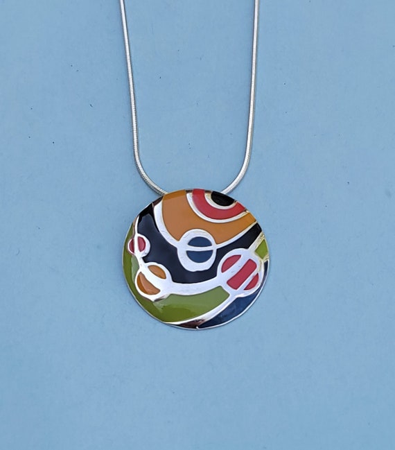 Multi Color Enamel Groovy Mod 925 Sterling Silver… - image 2