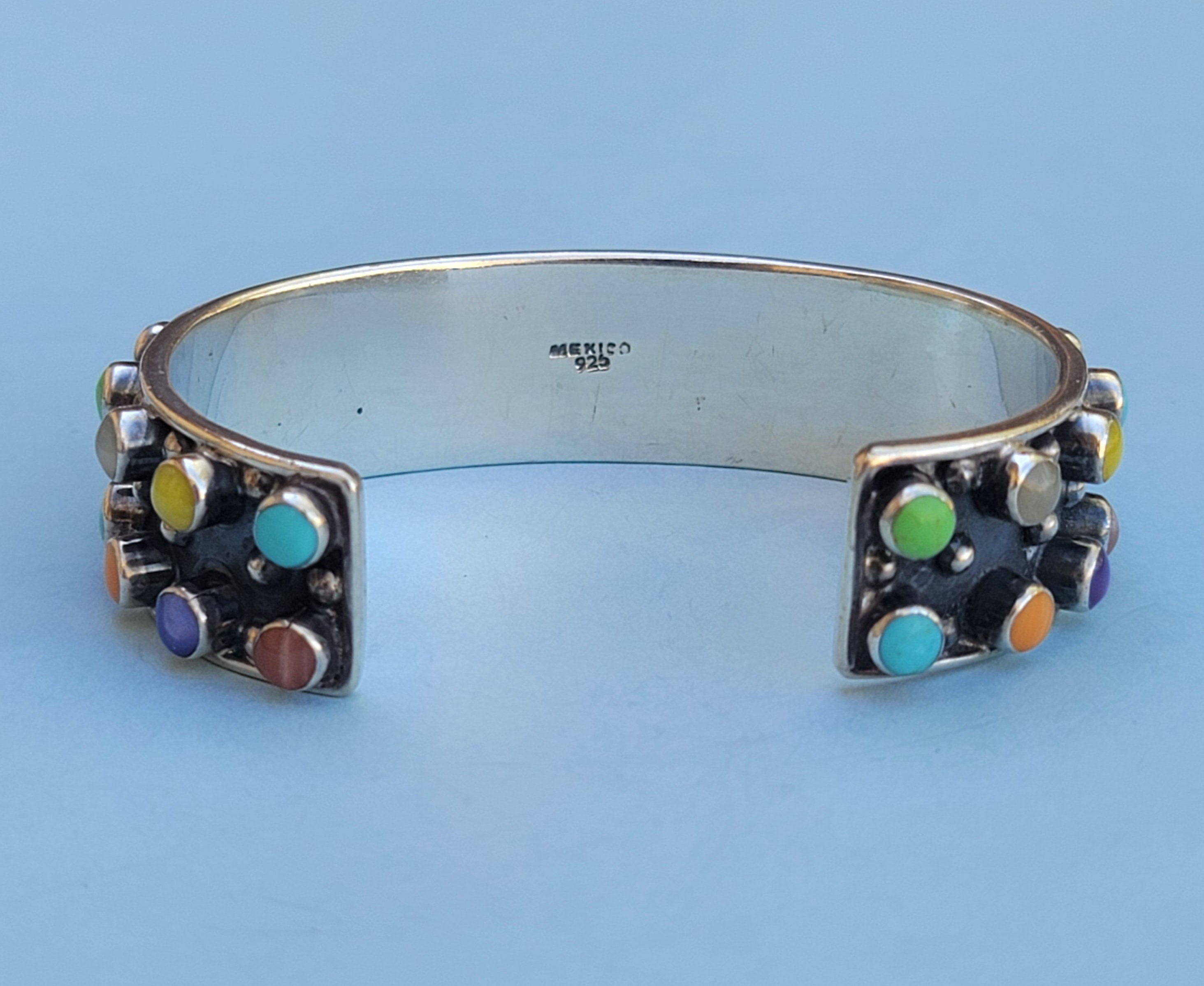 Multi Stone Heavy Artisan Crafted Mexico 925 Sterling Silver Multi Stone Heavy Artisan Crafted Mexico 925 Sterling Silver