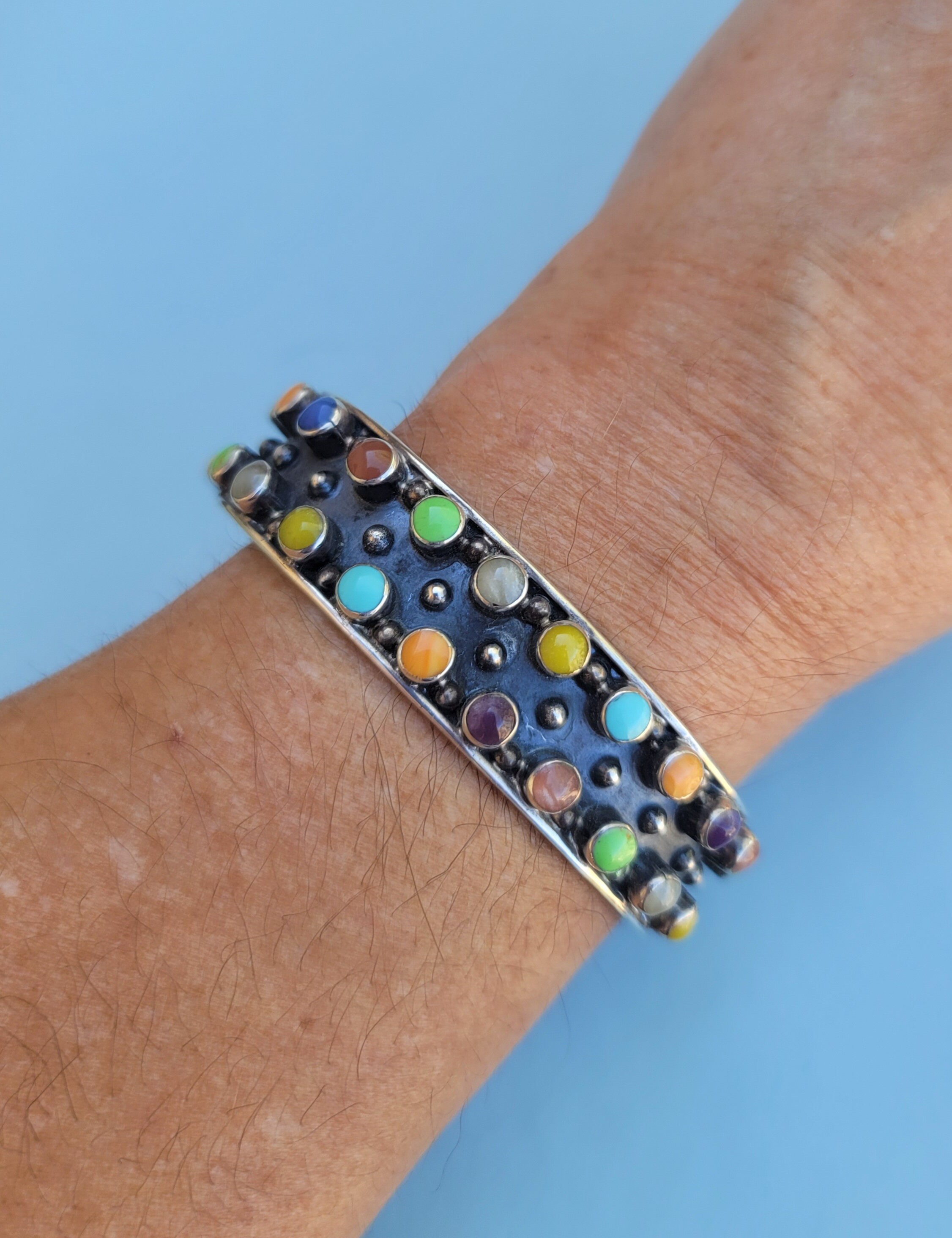 Multi Stone Heavy Artisan Crafted Mexico 925 Sterling Silver Multi Stone Heavy Artisan Crafted Mexico 925 Sterling Silver