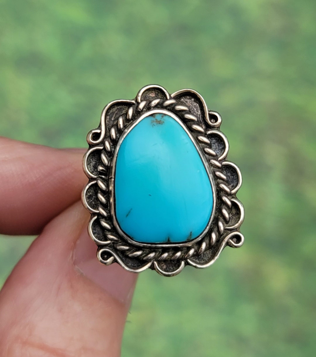 Native American Turquoise 925 Sterling Silver Ring Size 6 3/4. Vintage ...
