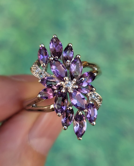 Marquise Amethyst, White Zircon 925 Sterling Silv… - image 3