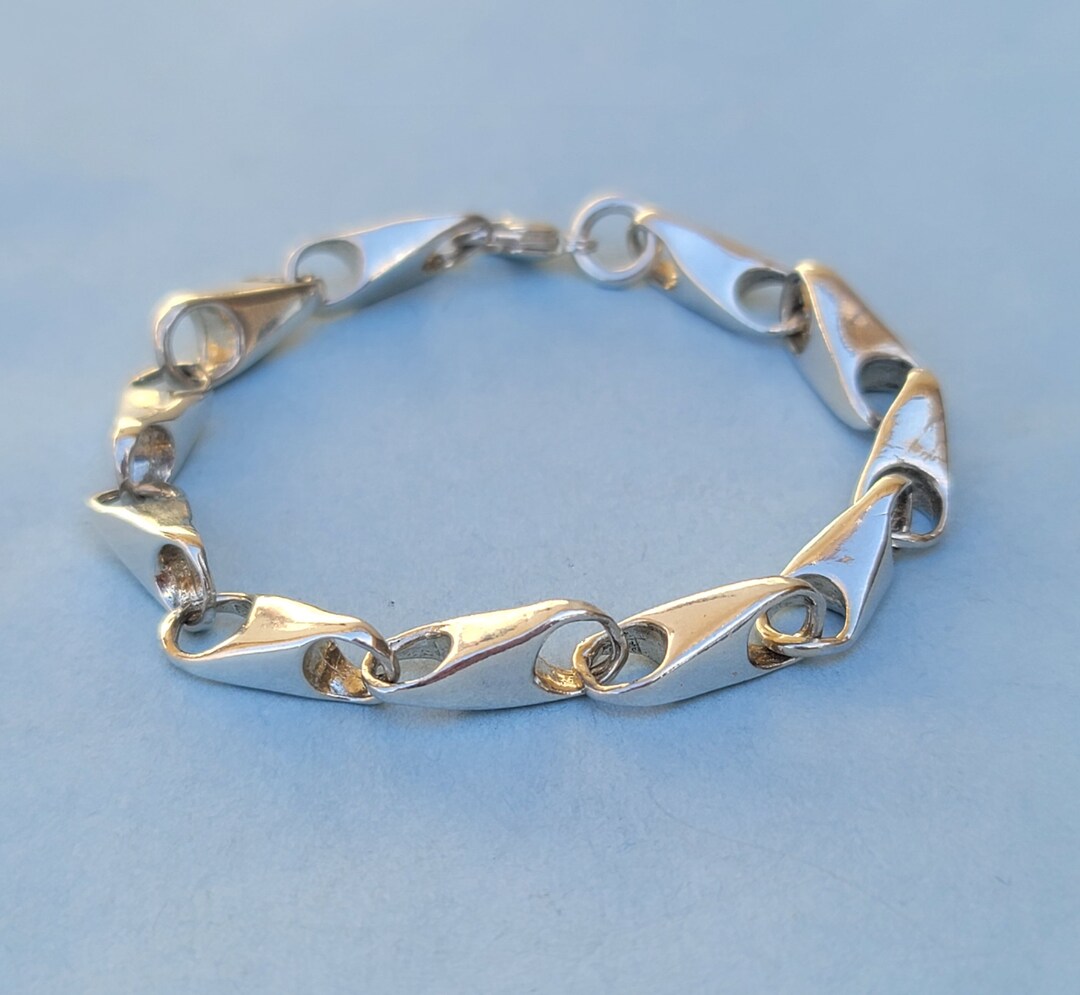 Geometric Modernist Link 925 Sterling Silver Chain 7 Inch