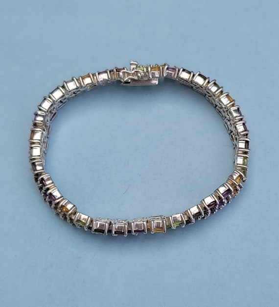 Multi Gemstone Triple Row Rainbow 925 Sterling Si… - image 9