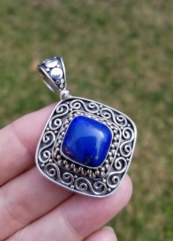 Lapis Sterling Silver Suarti Bali Pendant. Balines