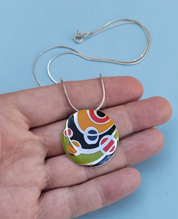 Multi Color Enamel Groovy Mod 925 Sterling Silver… - image 8