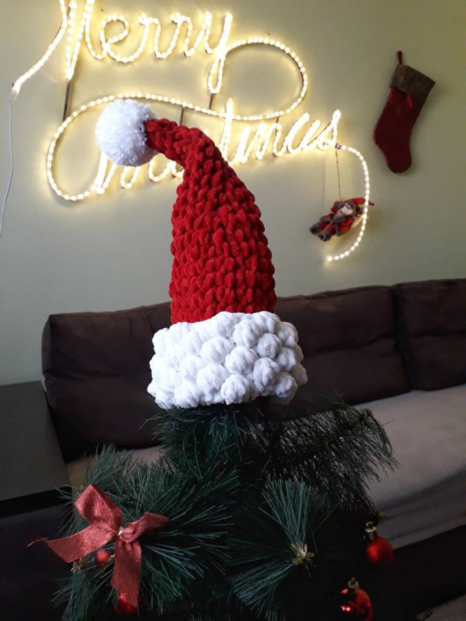 Christmas tree topper Santa hat Etsy
