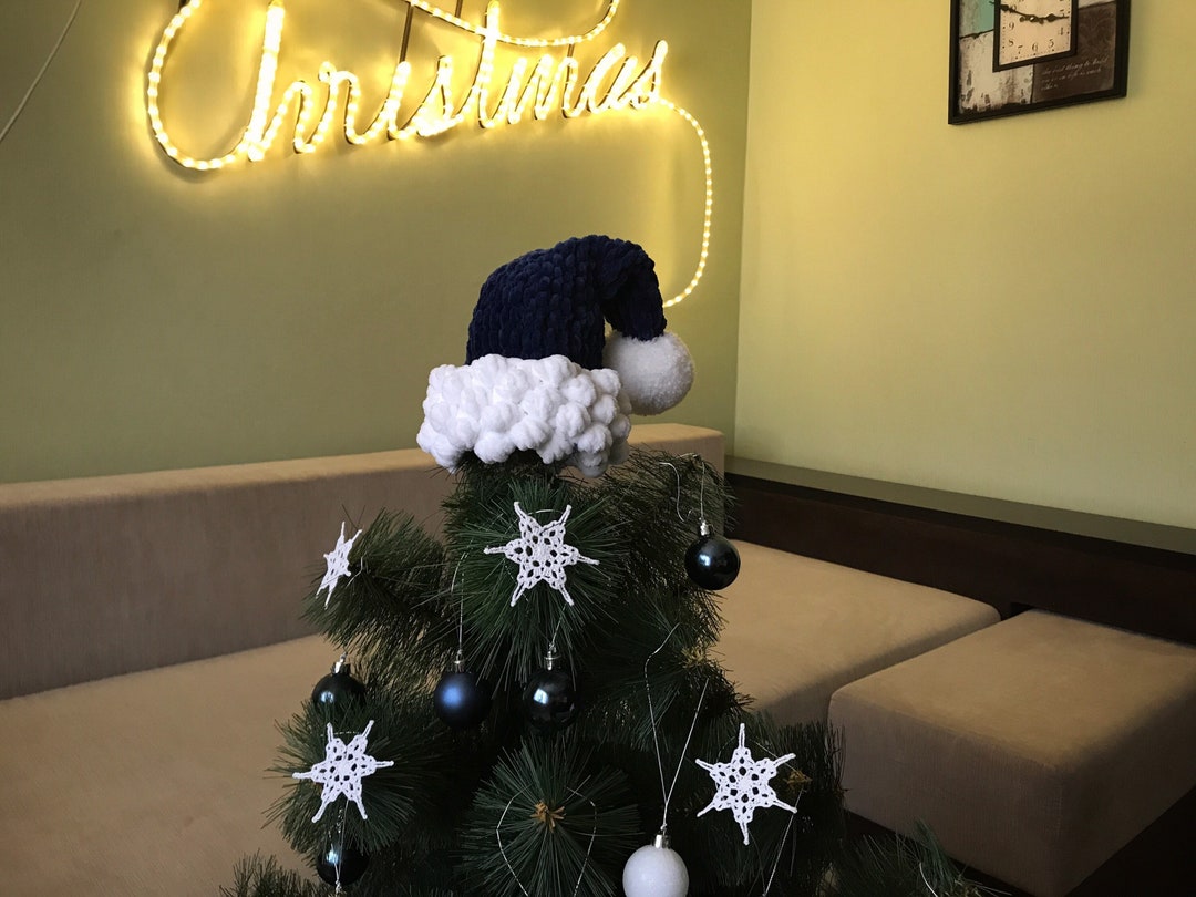 Blue Christmas Tree Topper Santa Hat Etsy