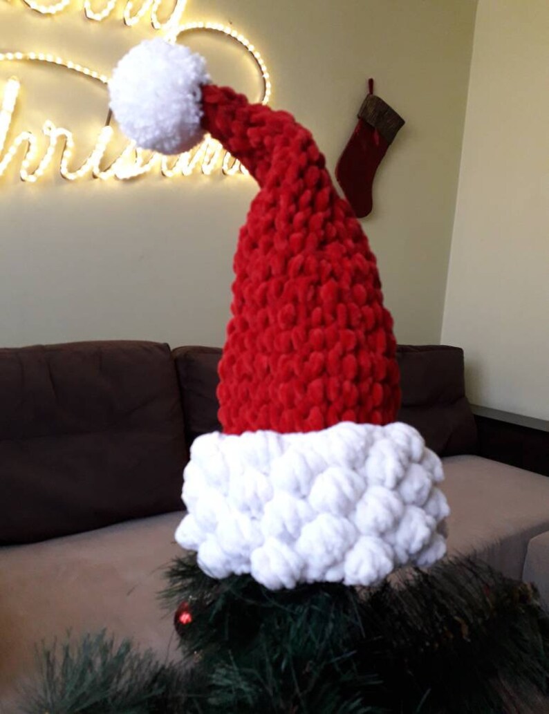 Christmas tree topper Santa hat Christmas decorations Red and Etsy