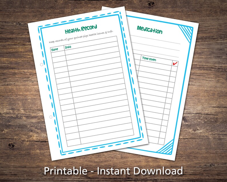 Guinea Pig Care Sheets Bundle Printable Checklists Charts &amp; | Etsy UK