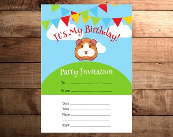Modèle d'invitation de fête d'anniversaire sur le thème du cobaye | Téléchargement numérique | PDF imprimable | Impression à la maison