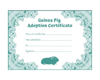 Certificat d'adoption de cochon d'Inde (bleu) - Imprimable immédiatement à télécharger