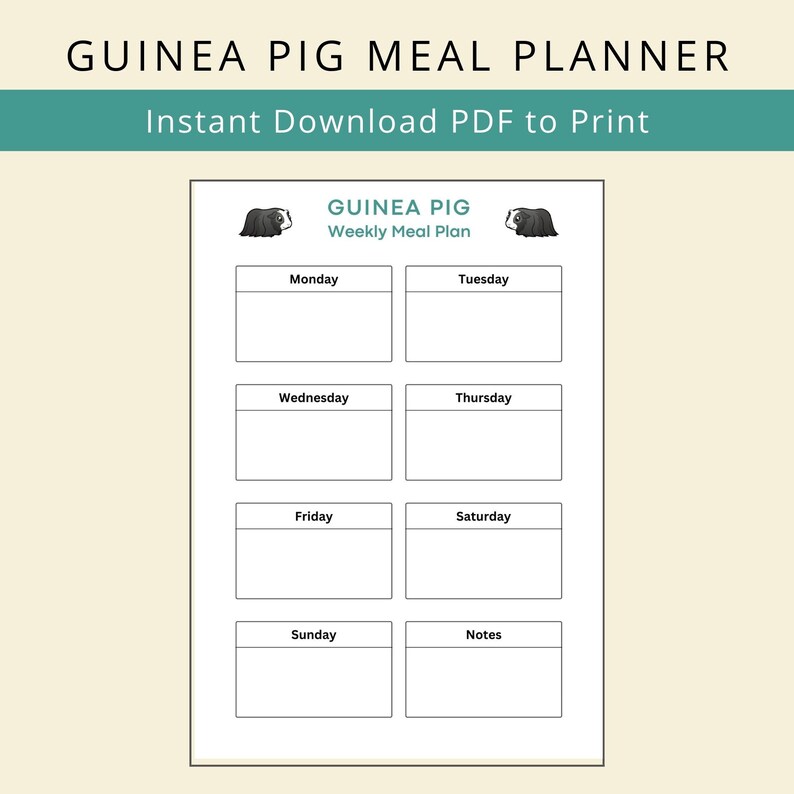 Guinea Pig Weekly Meal Planner Organiser Sheet Digital Printable PDF By guinea-pig-weekly-meal-planner-organiser-sheet-digital-printable-pdf-by