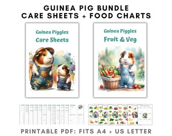 Guinea Pig Care Sheets + Food Charts Bundle PDF Printable Download