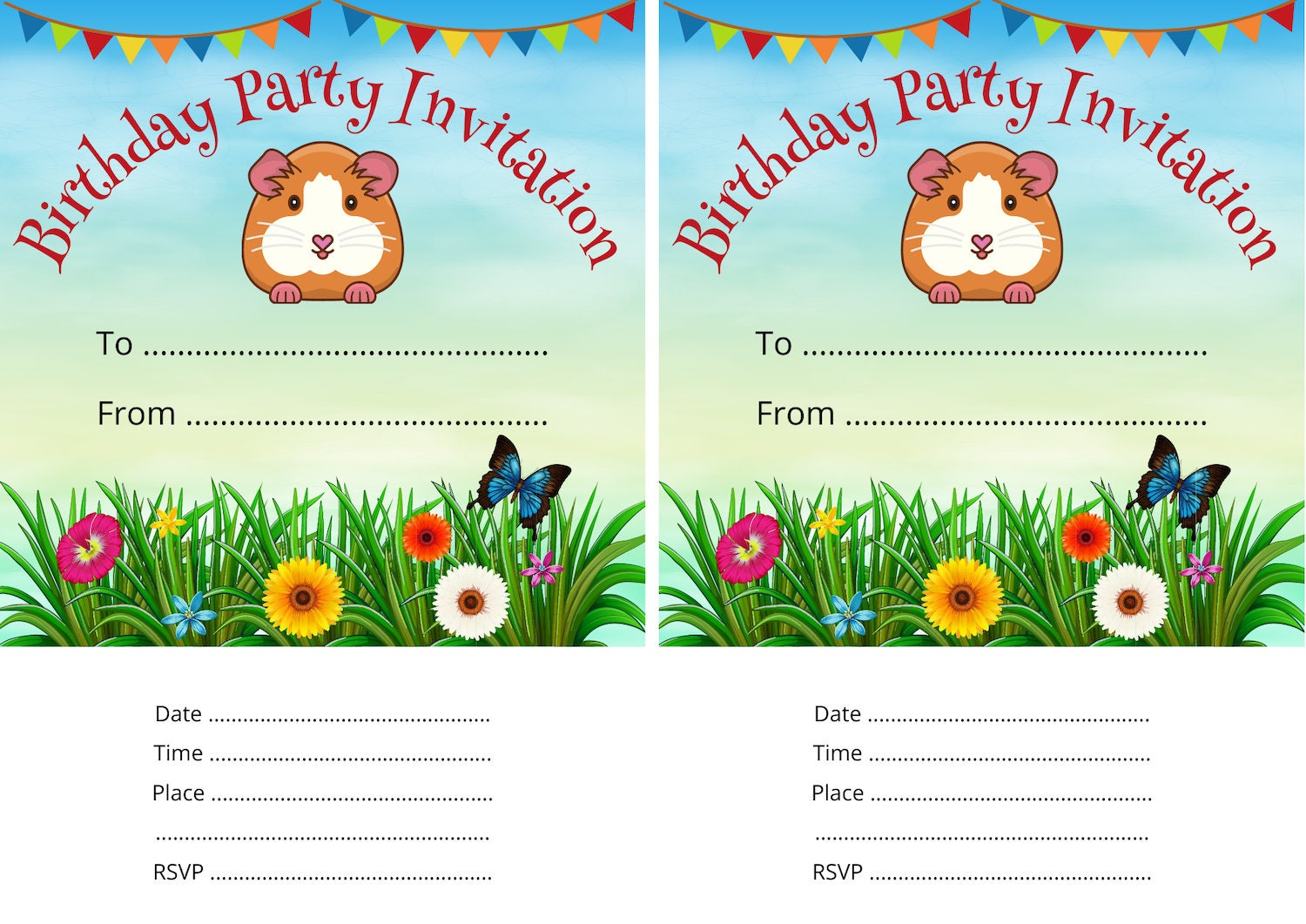 Guinea Pig Themed Birthday Party Invitation Template | Digital Download ...