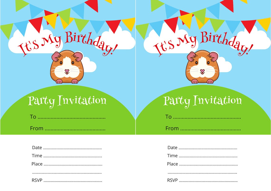 Guinea Pig Themed Birthday Party Invitation Template | Digital Download ...
