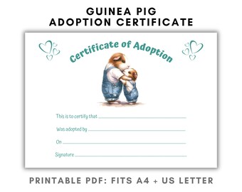 Guinea Pig Adoption Certificate - Printable PDF