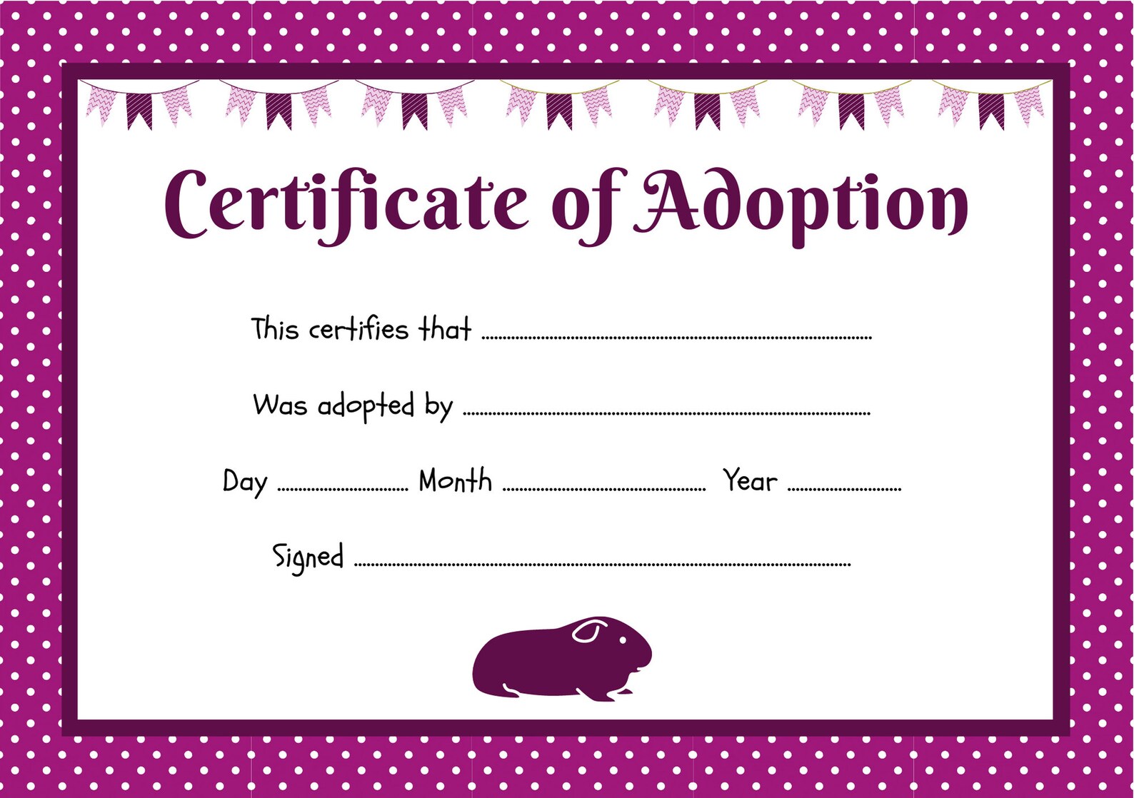 Guinea Pig Adoption Certificate Printable PDF A4 Download | Etsy