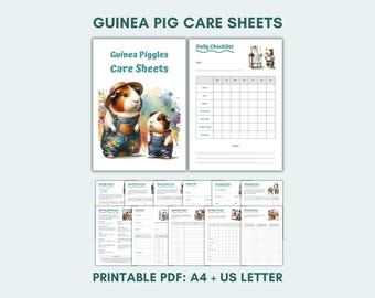 Guida completa alla cura delle cavie e lista di controllo giornaliera / Elementi essenziali per i nuovi proprietari / Agenda stampabile per la cura degli animali domestici / PDF di 12 pagine