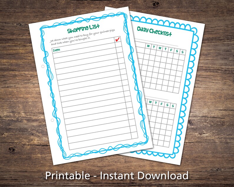 Guinea Pig Care Sheets Bundle Printable Checklists Charts &amp; | Etsy UK