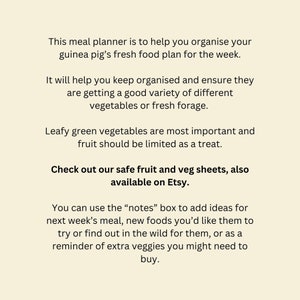 Guinea Pig Weekly Meal Planner Organiser Sheet Digital Printable PDF by Guinea Piggles image 3