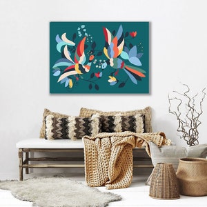 Downloadable Digital Print,  Mexican art, Colorful decorative Mexican Otomi Floral Animal Bird Motives, Mexican wall art, Otomi artwork