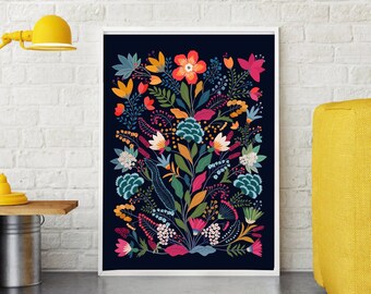 Mexicaanse bloemenkunstprint Otomi: Frida's Garden (digitale download)