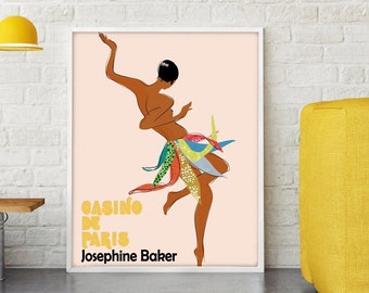Downloadable Digital Image, Josephine poster; Baker; Cabaret, Jazz, Dancer, Gift Idea, the black pearl, colorful, Josephine vintage art