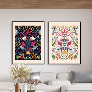 Mexican Otomi Floral Art Prints: Frida&#39;s Garden Decor (Digital Download)