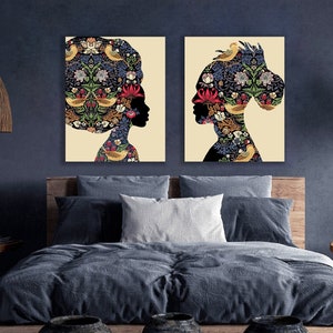 2 pcs bundle, Tribal Man and Woman, Afro couple, Modern Room decor, Wall art, Afro, Abstract, tribal art,