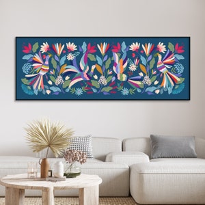 ダウンロード可能なデジタルプリント、メキシコの芸術、フリーダの庭、ワイドプリント、カラフルな装飾のメキシコのオトミ、花のモチーフ、メキシコの壁画