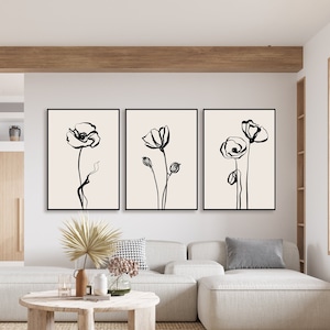 Poppy Line Drawing Prints: Botanical Gallery Wall Art (Digital Download)