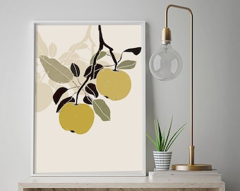 Downloadable Digital Print, Fruit art, Kitchen poster, Fruit print; Apple branch, Nursery prints, gift idea, large print apple, gift idea