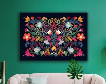 Bloemen Otomi-kunstprint, Mexicaans muurdecor (digitale download)