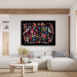Downloadable Digital Print,  Mexican art, Colorful decorative Mexican Otomi Floral Animal Bird Motives, Mexican wall art, extra large