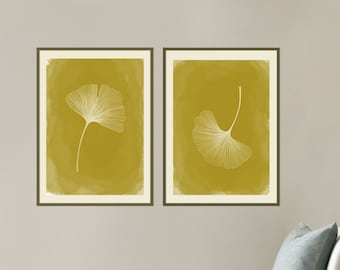 2 piece Downloadable Digital Print, Ginkgo Leaf Print, Wall art. Colorful Ginko Leaf poster, Large Print, colorful botanical print, nursery