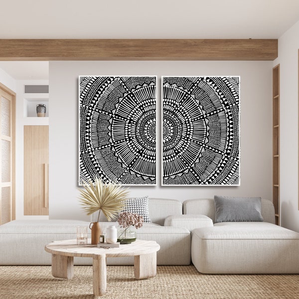 Two Piece Downloadable, Tribal Abstract Prints, Modern Room decor, modern tribal prints, black and white, tribal art poster, tribal sun