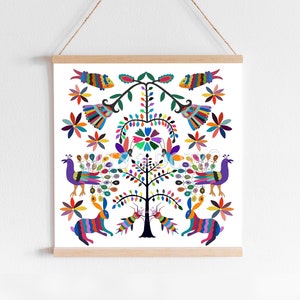 Downloadable Digital Print,  Mexican art, Mexican Floral Animal Bird Motives, Mexican wall art, extra large, Otomi artwork printable